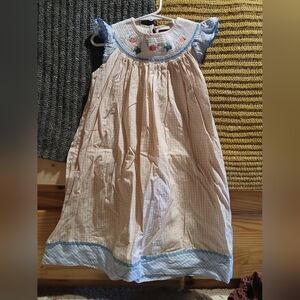 Smocked Peasant Dress for Little Girl Size 4T Fish Embroidery